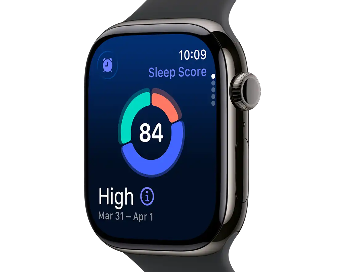 Apple Watch kijelző az alvási pontszámmal