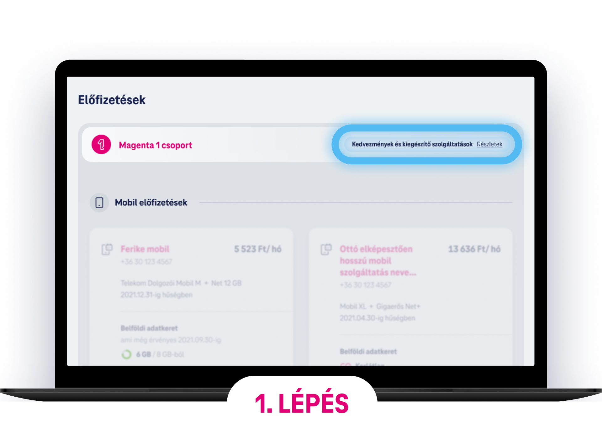 Első lépés a regisztrációhoz: Telekom fiók bejelentkezési oldal, szolgáltatások áttekintésével.
